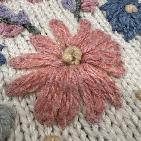 Vintage Sweater 90s Floral Embroidered Gray Cream Large Maggie Lawrence Sport - Picture 7 of 8